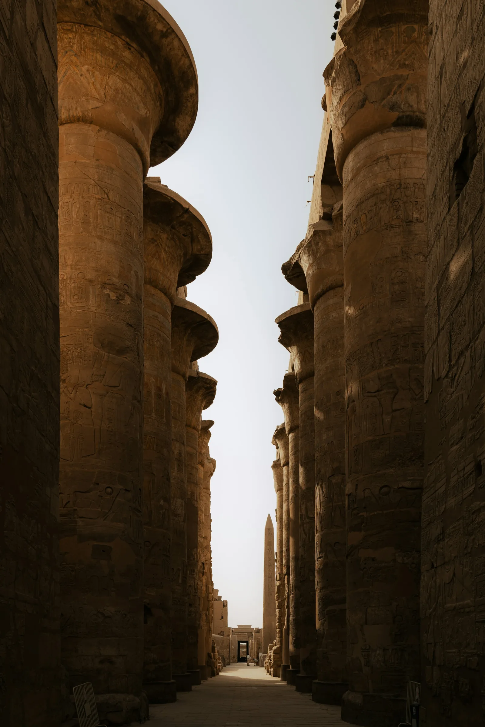 Ancient Stone Columns At Karnak Temple In Luxor